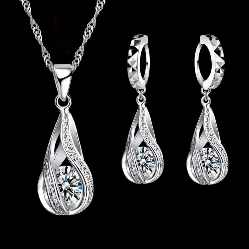 Sterling Silver Water Drop Austrian Crystals Set